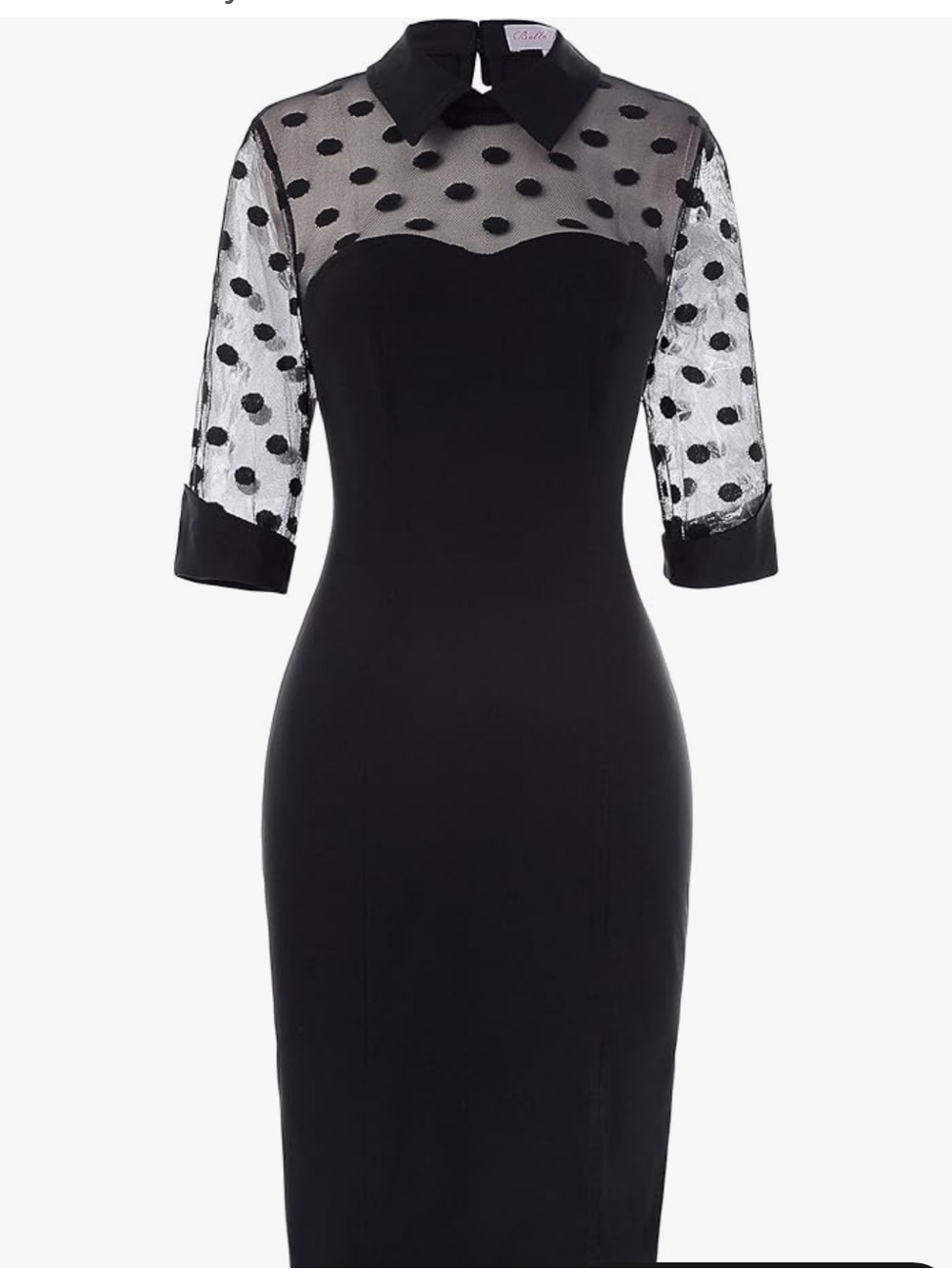 Black Polka Dot Mesh Yoke Midi Dress